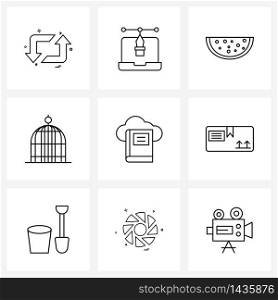 Stock Vector Icon Set of 9 Line Symbols for bookmark, pet store, watermelon, fauna, animals Vector Illustration