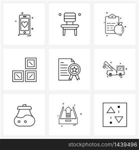 Stock Vector Icon Set of 9 Line Symbols for business, attested document, medical, square, component Vector Illustration