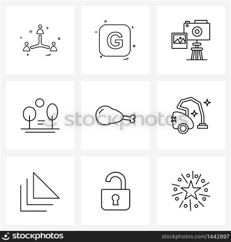 Stock Vector Icon Set of 9 Line Symbols for chicken, tree, camera, nature, ecology Vector Illustration