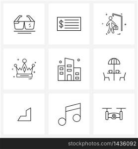 Stock Vector Icon Set of 9 Line Symbols for city, apartment, travel, kingdom, crown Vector Illustration