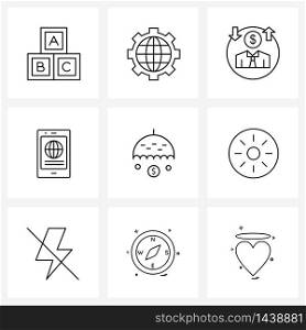 Stock Vector Icon Set of 9 Line Symbols for disk, investment, coin, insurance, web Vector Illustration