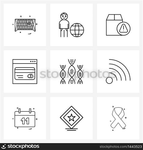 Stock Vector Icon Set of 9 Line Symbols for dna, credit card, internet, atm, management Vector Illustration