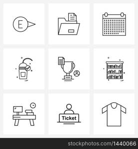 Stock Vector Icon Set of 9 Line Symbols for document, date, food, bottle Vector Illustration
