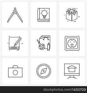 Stock Vector Icon Set of 9 Line Symbols for education, writing, idea, book, surprise Vector Illustration