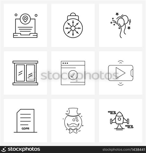Stock Vector Icon Set of 9 Line Symbols for hand, web, decoration, checked, home Vector Illustration