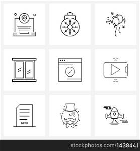 Stock Vector Icon Set of 9 Line Symbols for hand, web, decoration, checked, home Vector Illustration