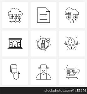 Stock Vector Icon Set of 9 Line Symbols for house, sports, router, swimming pool, winter Vector Illustration