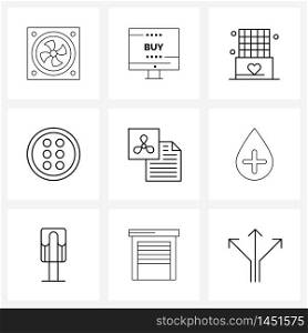 Stock Vector Icon Set of 9 Line Symbols for insert, box, chocolate, grid, valentine Vector Illustration