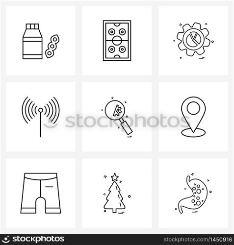 Stock Vector Icon Set of 9 Line Symbols for map pointer, setting, setting, gear, network Vector Illustration