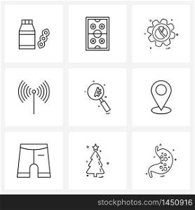 Stock Vector Icon Set of 9 Line Symbols for map pointer, setting, setting, gear, network Vector Illustration