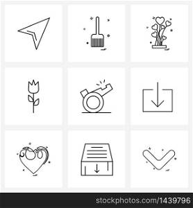 Stock Vector Icon Set of 9 Line Symbols for referee, science, valentine, plant, flower Vector Illustration