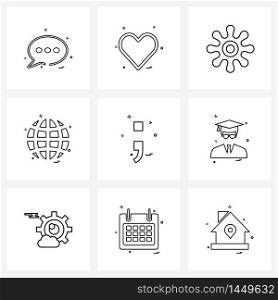 Stock Vector Icon Set of 9 Line Symbols for symbols, internet, like, globe, virus Vector Illustration