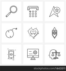 Stock Vector Icon Set of 9 Line Symbols for valentine, heart, computer, blast, bomb Vector Illustration