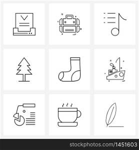 Stock Vector Icon Set of 9 Line Symbols for winters, plant, music, nature, garden Vector Illustration