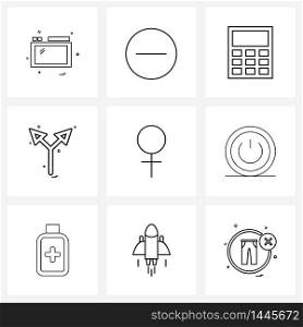 Stock Vector Icon Set of 9 Line Symbols for women, arrow, calculate, directions, arrows Vector Illustration