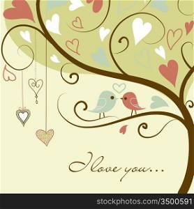 Stock Vector Illustration: stylized love tree made with two birds in love