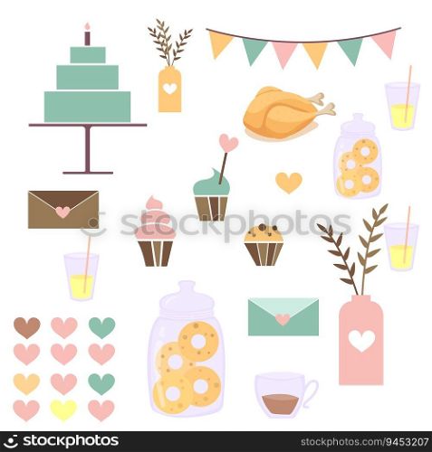 stock vector set for party design includes cake cupcakes flags