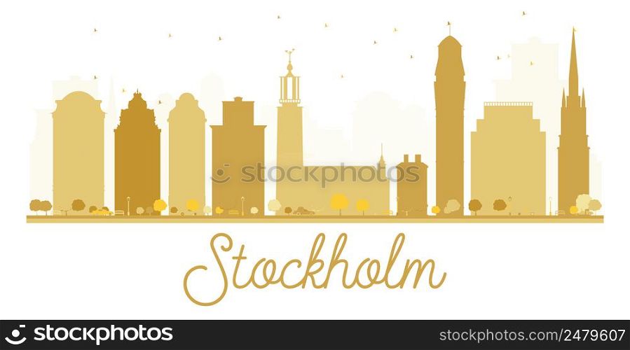 Stockholm City skyline golden silhouette. Vector illustration. Simple flat concept for tourism presentation, banner, placard or web site. Stockholm isolated on white background