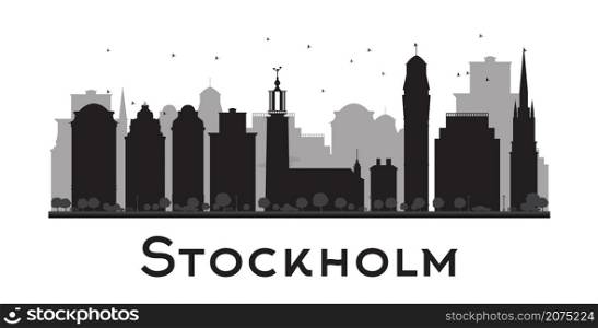 Stockholm skyline black and white silhouette. Vector illustration. Concept for tourism presentation, banner, placard or web site. Business travel concept. Cityscape with famous landmarks