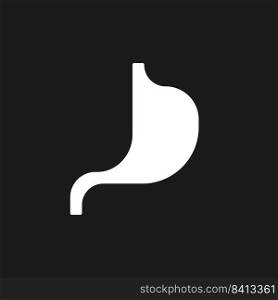 Stomach dark mode glyph ui icon. Digestion. Gastrointestinal tract. User interface design. White silhouette symbol on black space. Solid pictogram for web, mobile. Vector isolated illustration. Stomach dark mode glyph ui icon