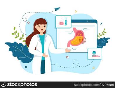 Stomach Health Gastroenterology Vector Illustration with Abdomen Pain and Medical Research for Healthcare in Flat Cartoon Hand Drawn Templates