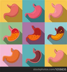 Stomach icons set. Flat set of stomach vector icons for web design. Stomach icons set, flat style