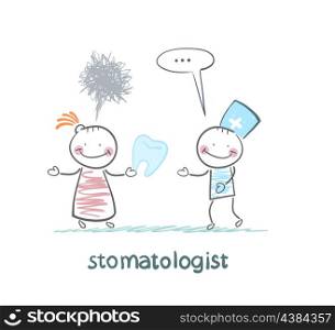 stomatologist says to the patient, who is holding a bad tooth