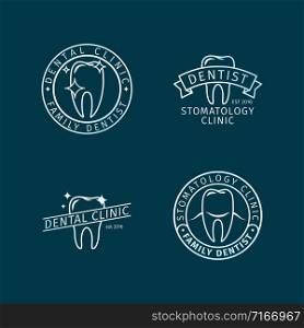 Stomatology, dental clinic line blue vector logo templates. Dental clinic line logo templates