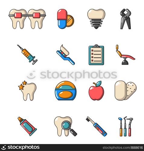 Stomatology dental icons set. Cartoon illustration of 16 stomatology dental vector icons for web. Stomatology dental icons set, cartoon style