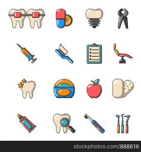 Stomatology dental icons set. Cartoon illustration of 16 stomatology dental vector icons for web. Stomatology dental icons set, cartoon style