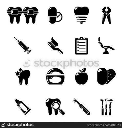 Stomatology dental icons set. Simple illustration of 16 stomatology dental vector icons for web. Stomatology dental icons set, simple style