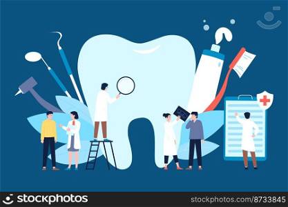 Stomatology doctors treat. Dentist support health teeth, orthodontics checkup concept. Dental healthcare, tooth care in clinic and caries treatment vector scene stomatology treatment illustration. Stomatology doctors treat. Dentist support health teeth, orthodontics checkup concept. Dental healthcare, tooth care in clinic and caries treatment recent vector scene