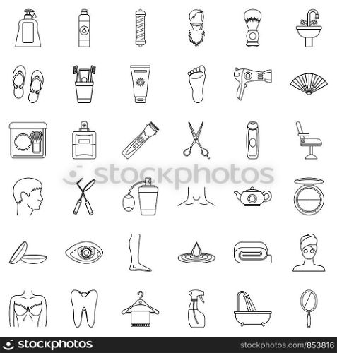 Stomatology icons set. Outline style of 36 stomatology vector icons for web isolated on white background. Stomatology icons set, outline style