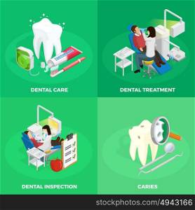 Stomatology Isometric Concept. Stomatology isometric concept with dentist healthy and ill tooth medical checkup instruments on green background isolated vetor illustration