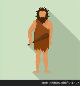 Stone age man icon. Flat illustration of stone age man vector icon for web design. Stone age man icon, flat style
