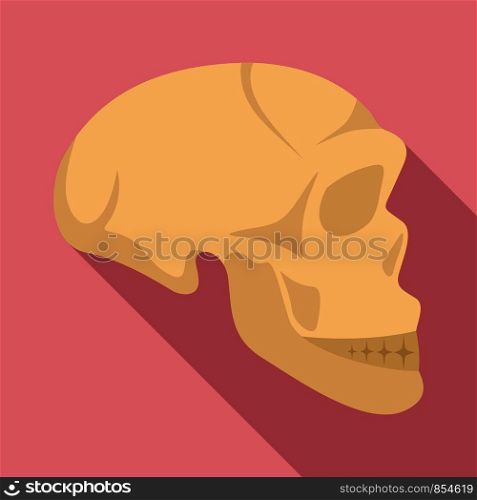 Stone age man skull icon. Flat illustration of stone age man skull vector icon for web design. Stone age man skull icon, flat style