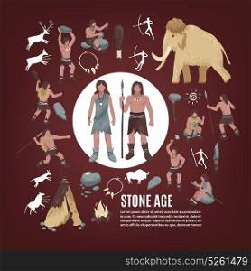 Stone Age People Icons Set. Stone age people icons set with weapon flat isolated vector illustration