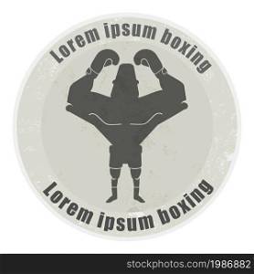 Stone athletic emblem with huge, bald, heavyweight boxer. Boxer emblem
