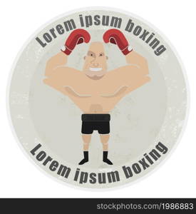 Stone athletic emblem with huge, bald heavyweight boxer. Boxer emblem