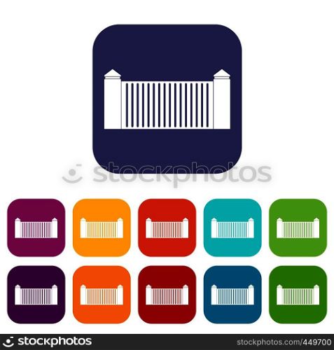 Stone fence icons set vector illustration in flat style In colors red, blue, green and other. Stone fence icons set flat