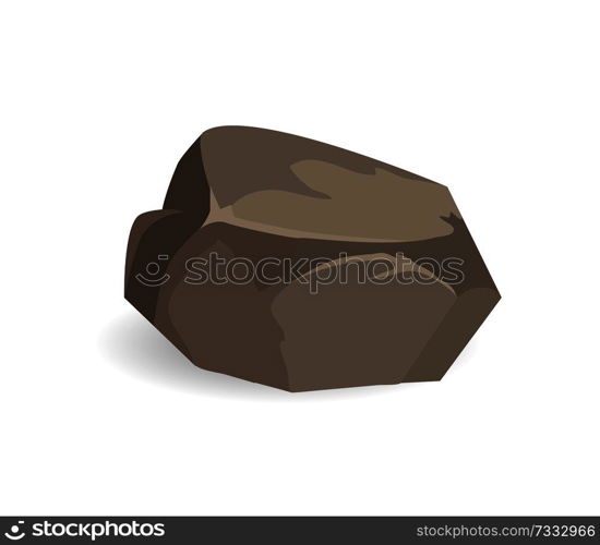 Stone of brown color, poster with object of round shape used in decoration of exterior and garden, vector illustration isolated on white background. Stone of Brown Color Poster Vector Illustration