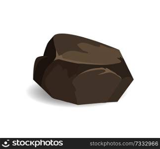 Stone of brown color, poster with object of round shape used in decoration of exterior and garden, vector illustration isolated on white background. Stone of Brown Color Poster Vector Illustration
