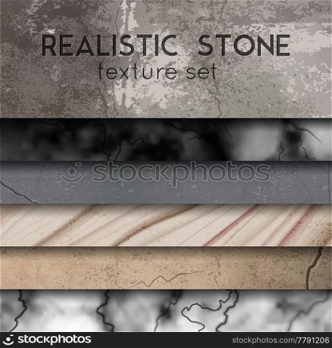 Stone texture for modern interior walls bathroom shower tiles and outdoor decorative elements horizontal set vector illustration . Stone Texture Samples Realistic Set