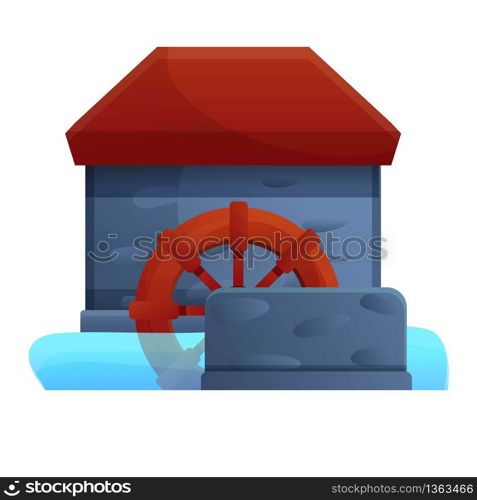 Stone water mill icon. Cartoon of stone water mill vector icon for web design isolated on white background. Stone water mill icon, cartoon style