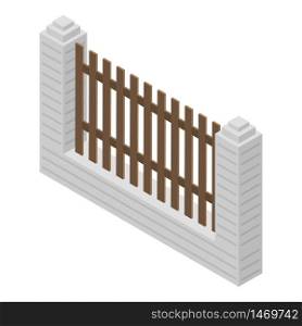 Stone wood fence icon. Isometric of stone wood fence vector icon for web design isolated on white background. Stone wood fence icon, isometric style