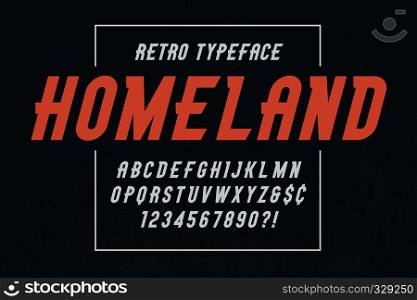 Stonepark trendy vintage display font design, alphabet, typeface, letters and numbers, typography. Vector characters