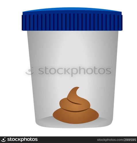 Stool test in a container. Medical analysis examination vector illustration on a white background isolated.