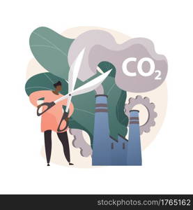 Stop air pollution. Carbon dioxide reduction, environmental damage, atmosphere protection. Toxic emission problem. Ecology volunteer cartoon character. Vector isolated concept metaphor illustration. CO2 emission vector concept metaphor