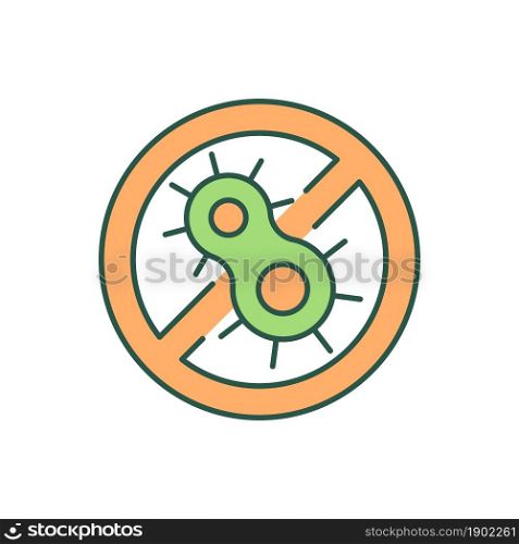 Stop bacterial growth RGB color icon. Microorganism. Organic and natural recycling process. Wastewater reprocessing with microorganism. Isolated vector illustration. Simple filled line drawing. Stop bacterial growth RGB color icon