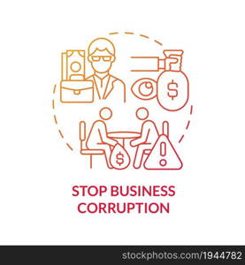 Stop business corruption red concept icon. Corrupted industry abstract idea thin line illustration. Bribery in transactions. Company accused of illicit actions. Vector isolated outline color drawing.. Stop business corruption red concept icon